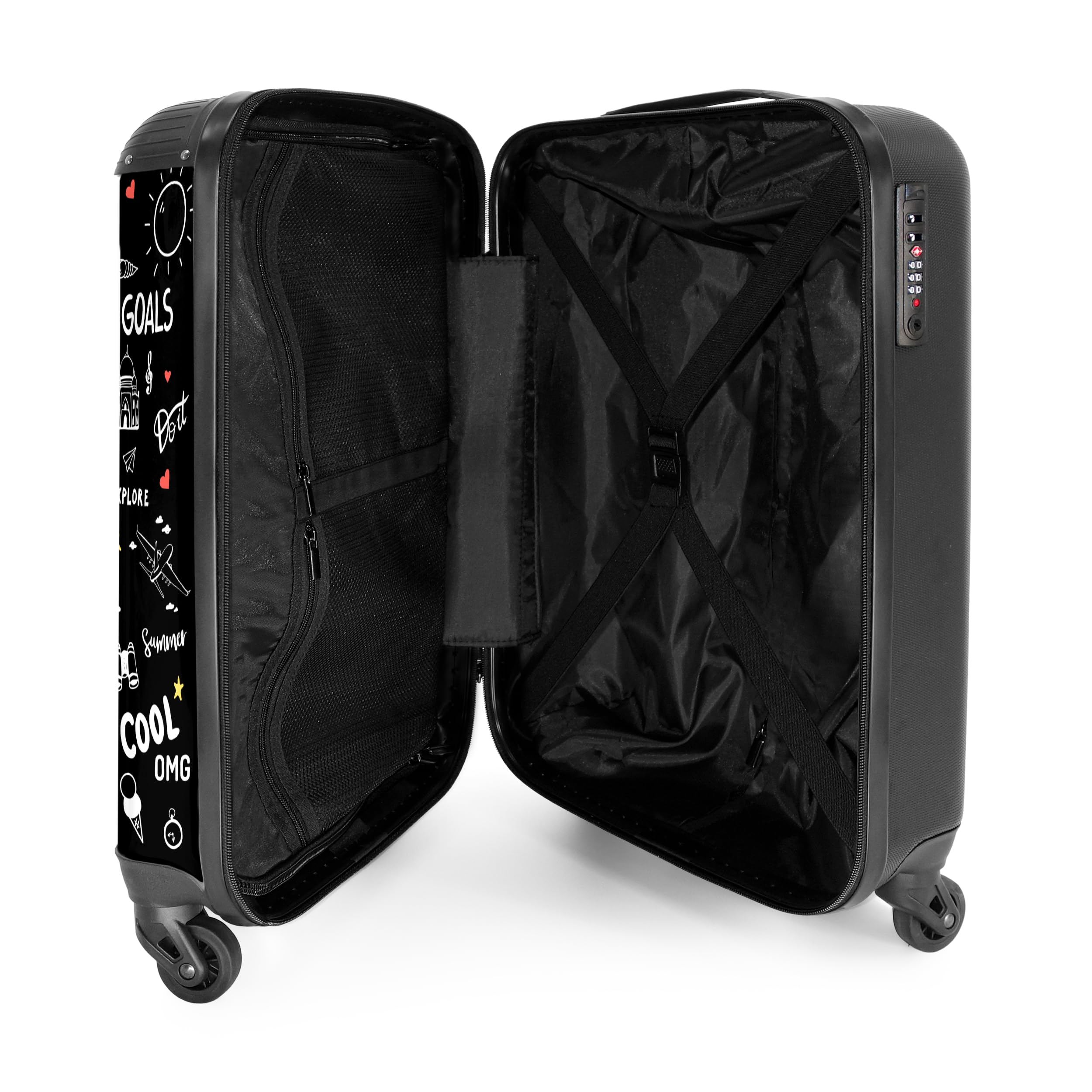 NoBoringSuitcases.com bagaglio a mano, trolley, valigia da 10 kg, rigida, leggera, valigie da viaggio per cabina, con 4 ruote girevoli, manico estensibile, robusto, 55x40x20 cm, Modello di viaggio