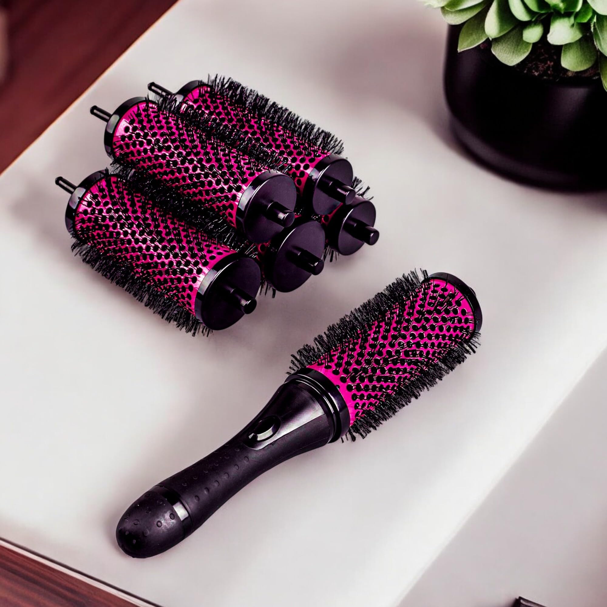Juego de 12 cepillos de pelo con mango desmontable con posicionamiento, barril de cerámica, peine rizador de peluquería (3 tamaños)