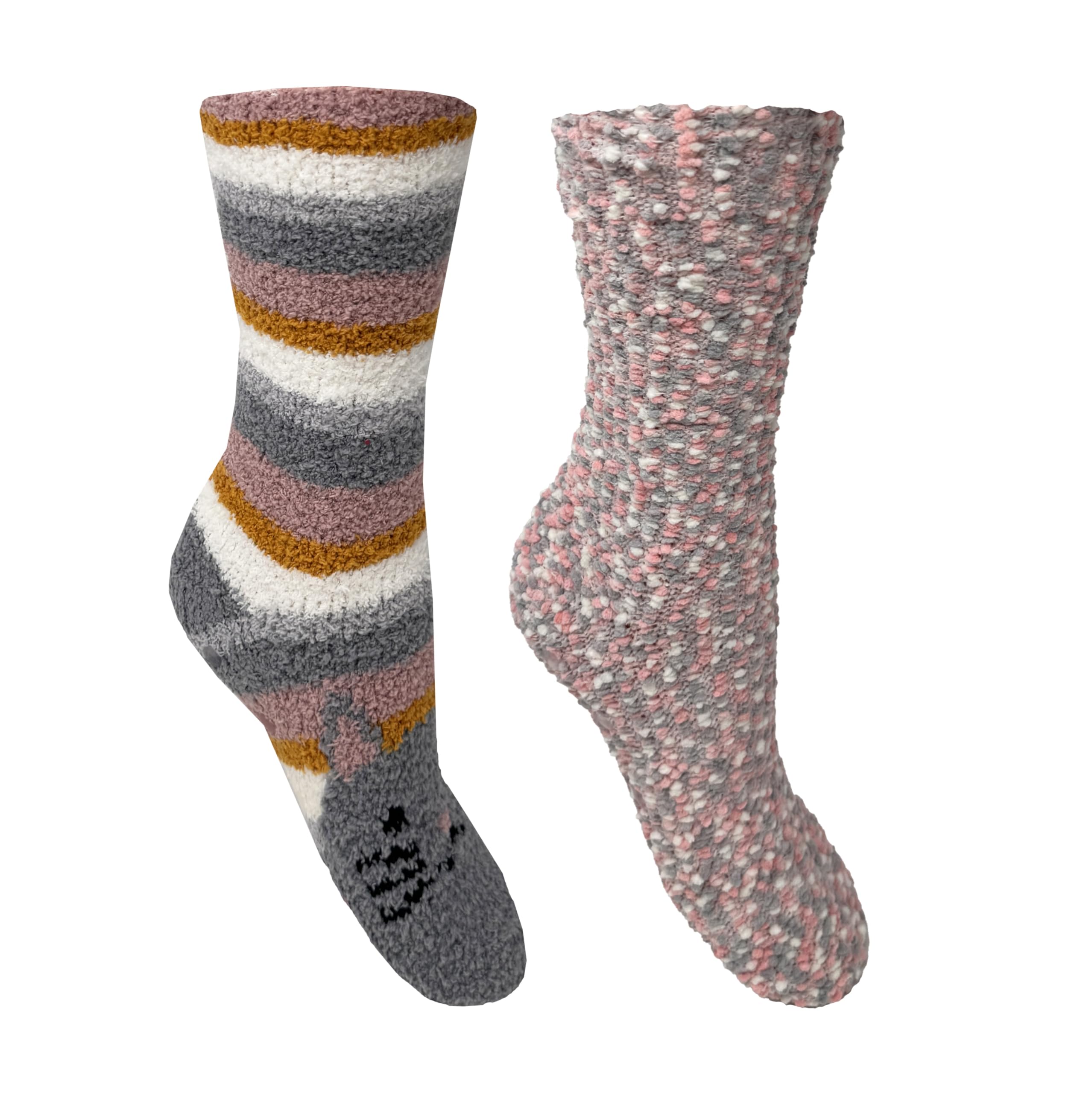 Bramble Ladies - Animal - Fluffy Cosy Socks| 2 Pair | U.K. Size 4-7 | fluffy, non-slip, lounge, slipper sock (UK, Numeric, 4, 7, Regular, Regular, Pink White Cat)