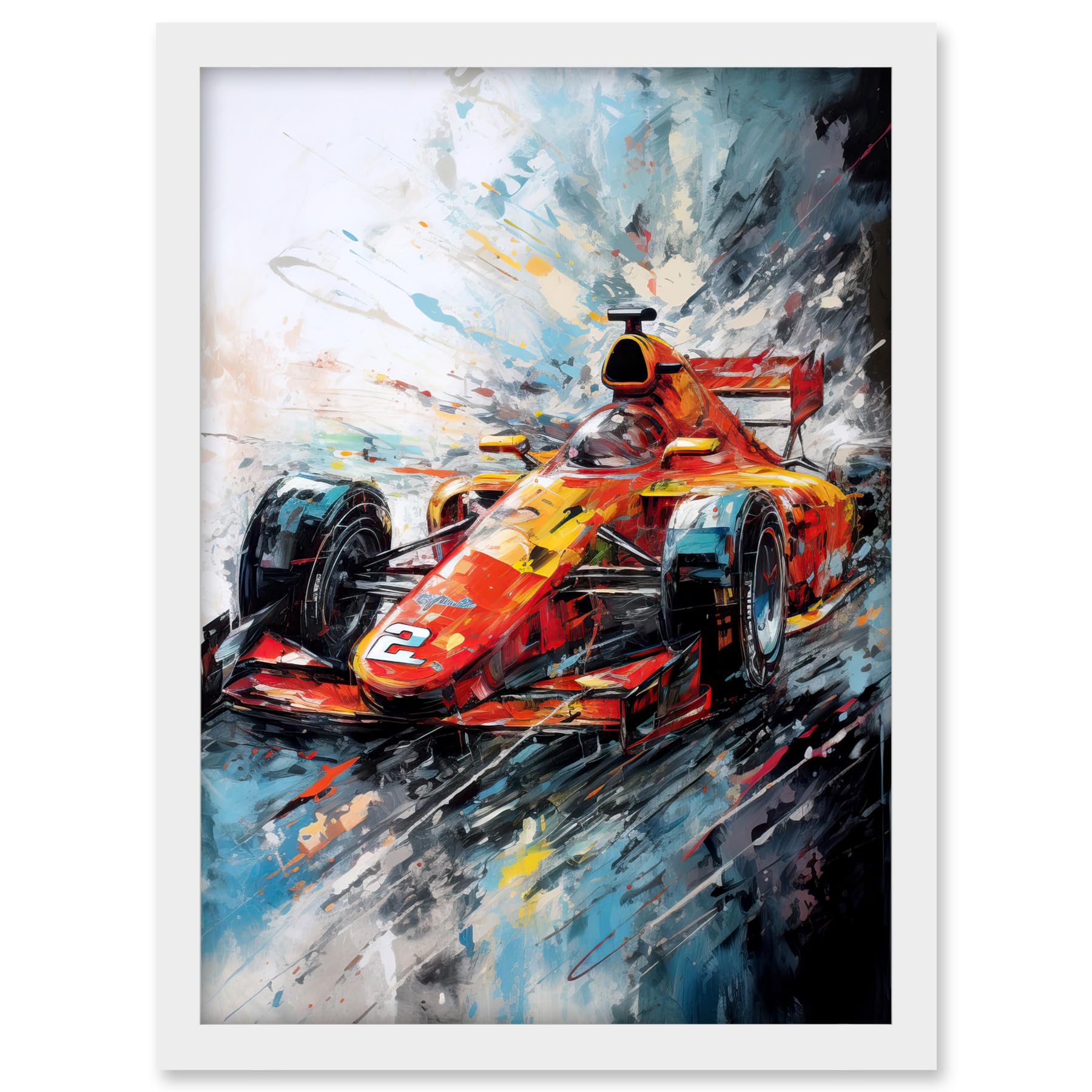 Artery8 Orange Race Car Grand Prix Action Shot Painting Artwork Framed A3 Wall Art Print