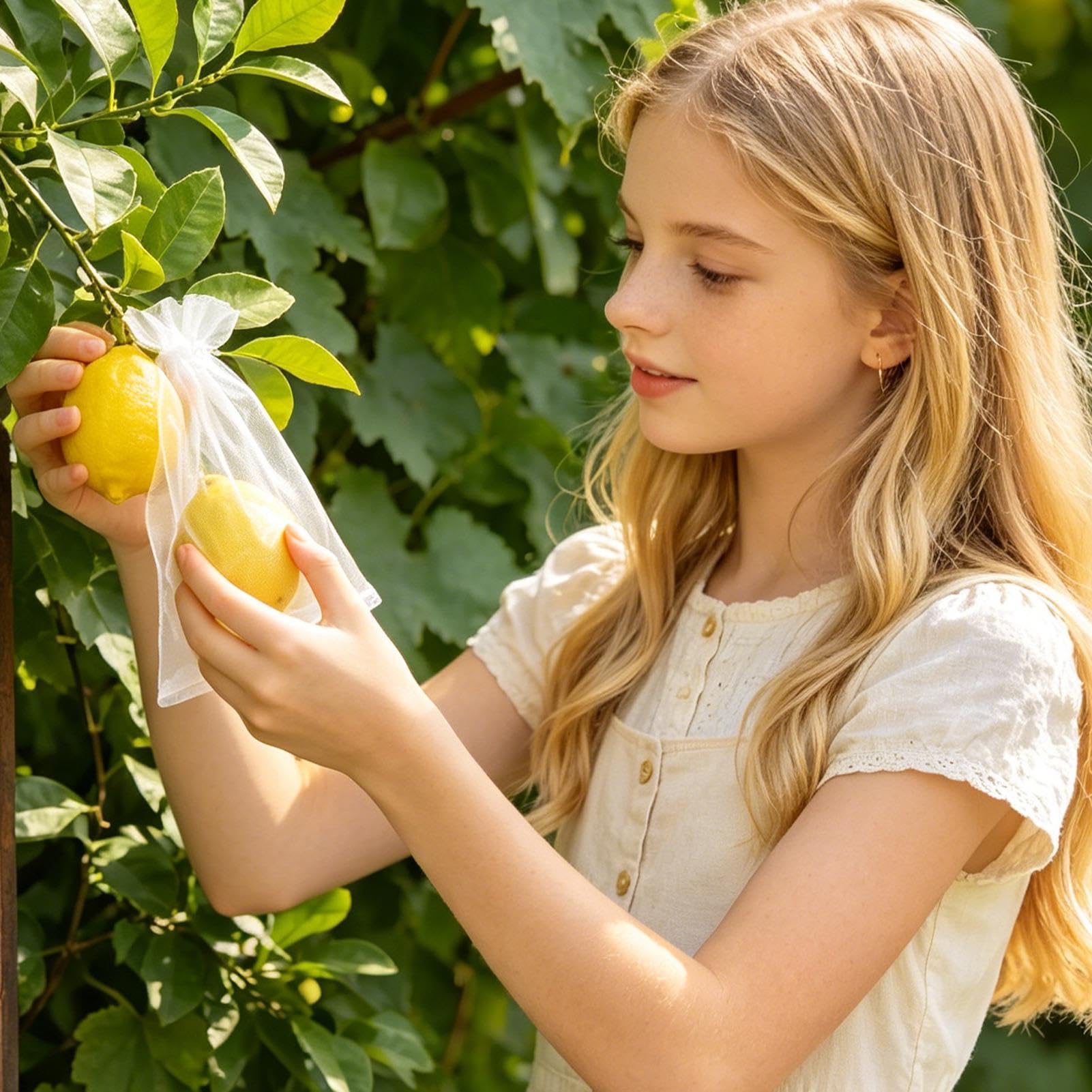 Bolsas de protección de frutas – 100 fundas de red de jardín reutilizables transpirables para árboles frutales con cordón para uvas, tomates, fresas, arándanos, mango, protección de huertos