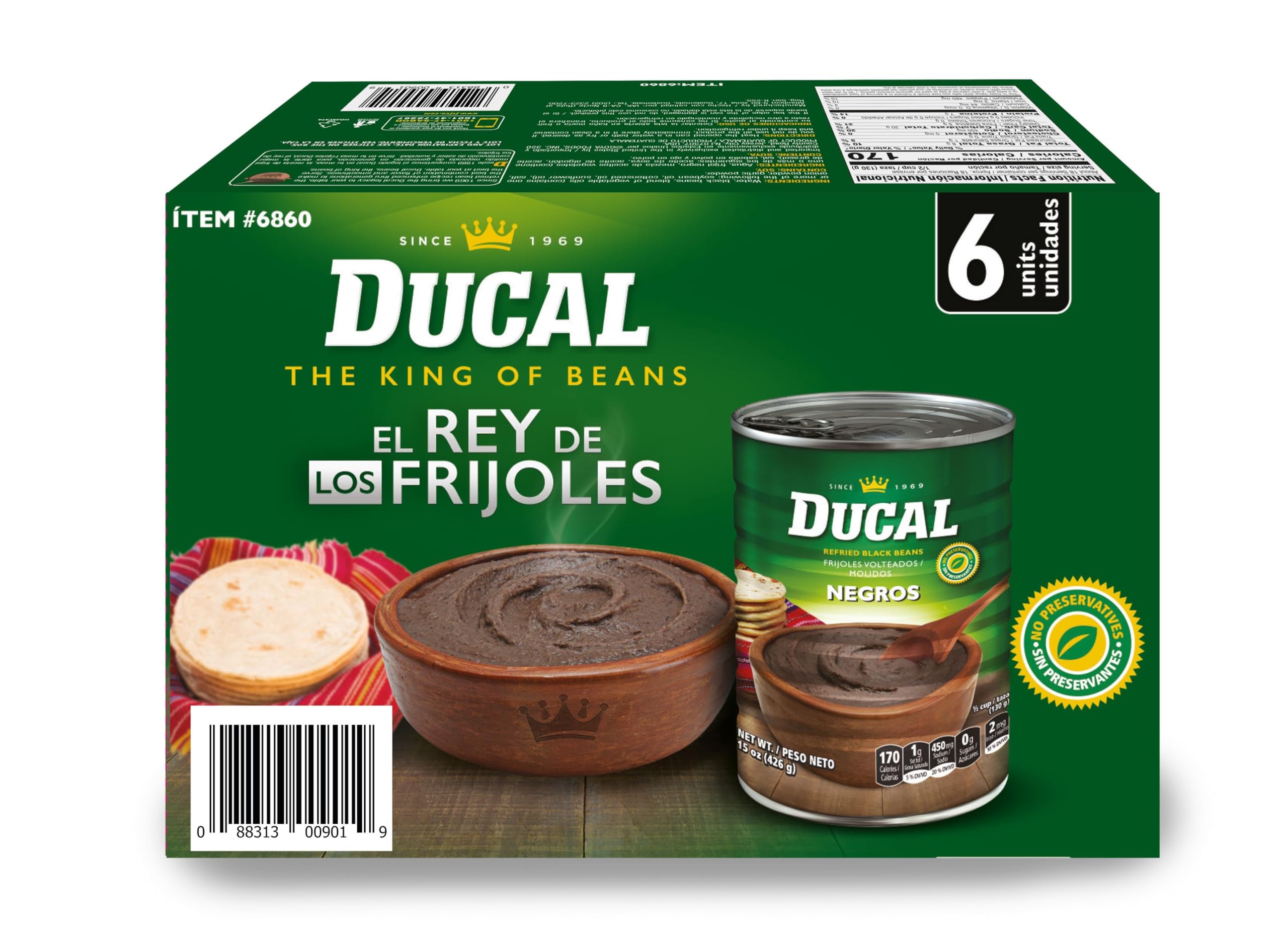 Ducal Instant Vegetarian Black Refried Beans 15oz (Pack of 6) | Gluten & Cholesterol Free, Excellent Source of Protein & Iron, Ready-to-Eat, Perfect for Quick and Healthy Meals