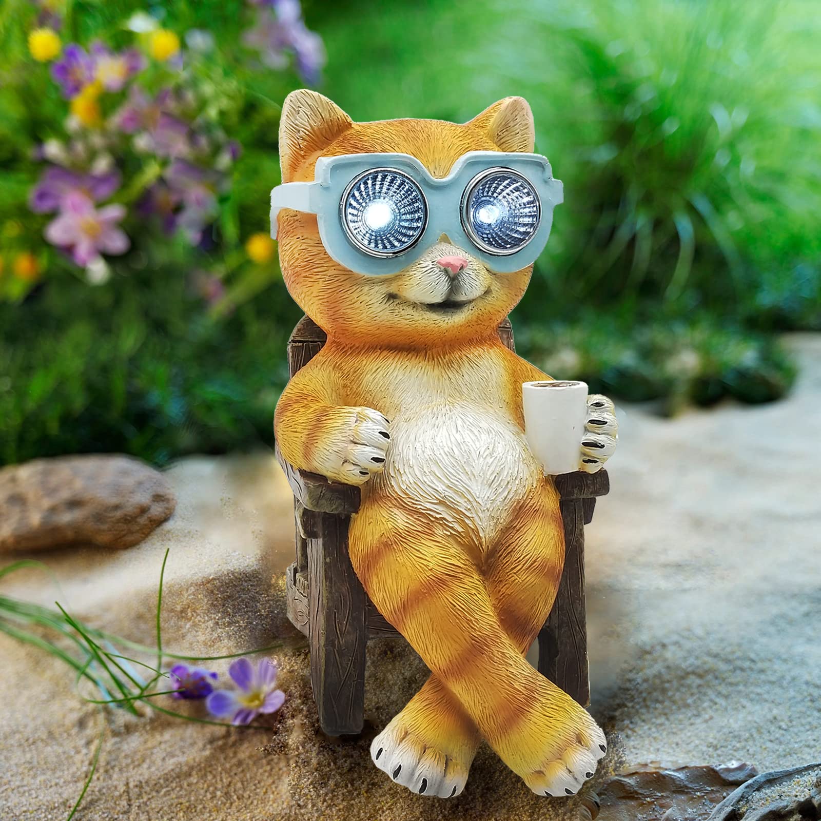 Buy LEWIS&WAYNE Garden Cat Statues Outdoor Decor, Solar Cat Figurines