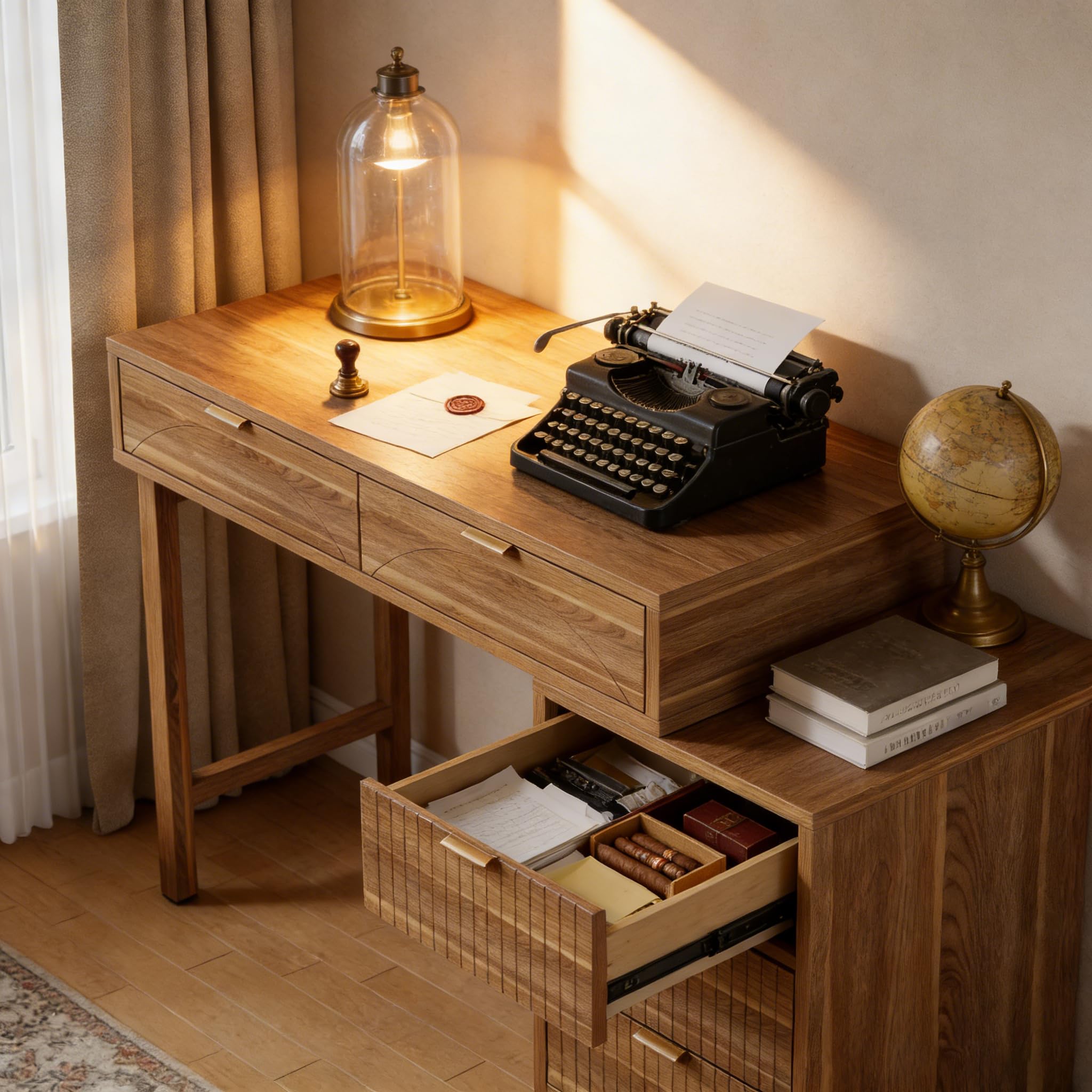 Scrivania per computer 5 cassetti, reversibile, in legno,
