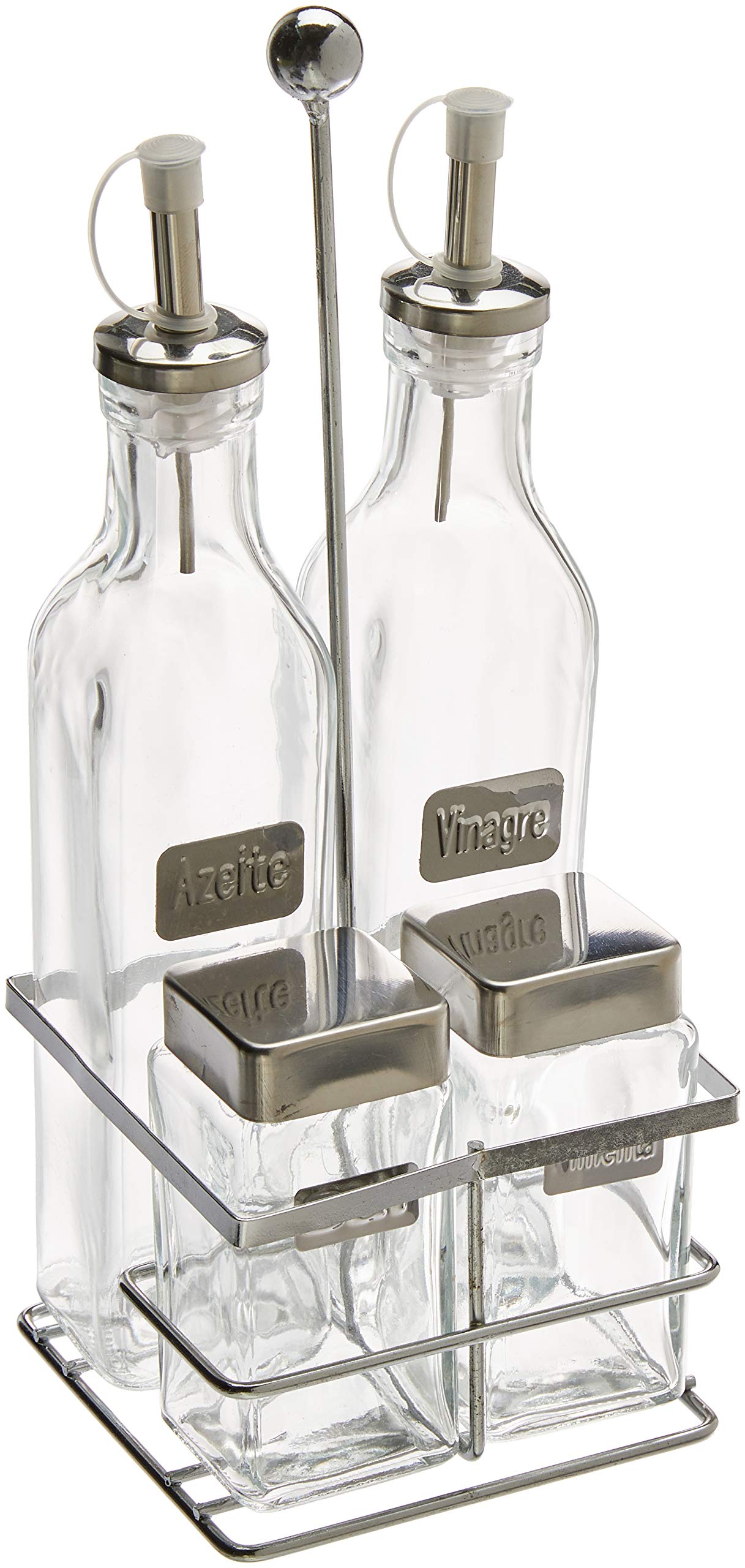 Euro Home - Conjunto Galheteiro com Suporte 4 Peças Inox