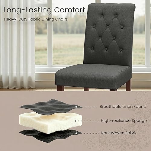 Miniatura 5 de TLSUNNY Juego de 24 sillas de comedor, tapizadas con botones y patas de madera maciza, para comedor y cocina (color gris, juego de 4)