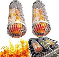 Griglia Barbecue Acciaio Inox, Cestello per Griglia Rotante, Cestello per Barbecue, Cilindro in Rete Metallica per Barbecue in Acciaio Inossidabile, Accessori da Campeggio per Cucinare