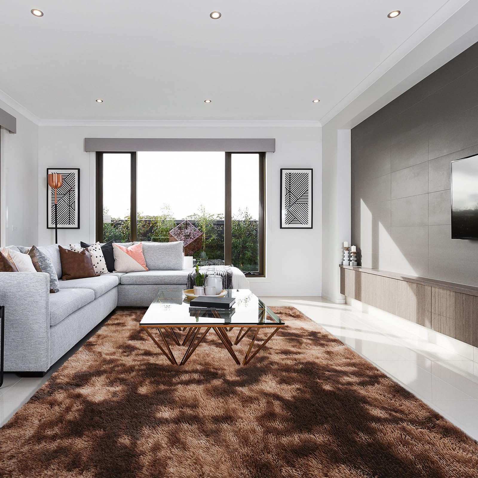 SOANNY Rugs Living Room, Extra Large Soft Fluffy Tie-Dye Area Rug, Non-Slip, Machine Washable Floor Carpet for Bedroom, Dorm, Bedside, Lounge, Office, Nursery, Playroom, 240x300 cm, Brown