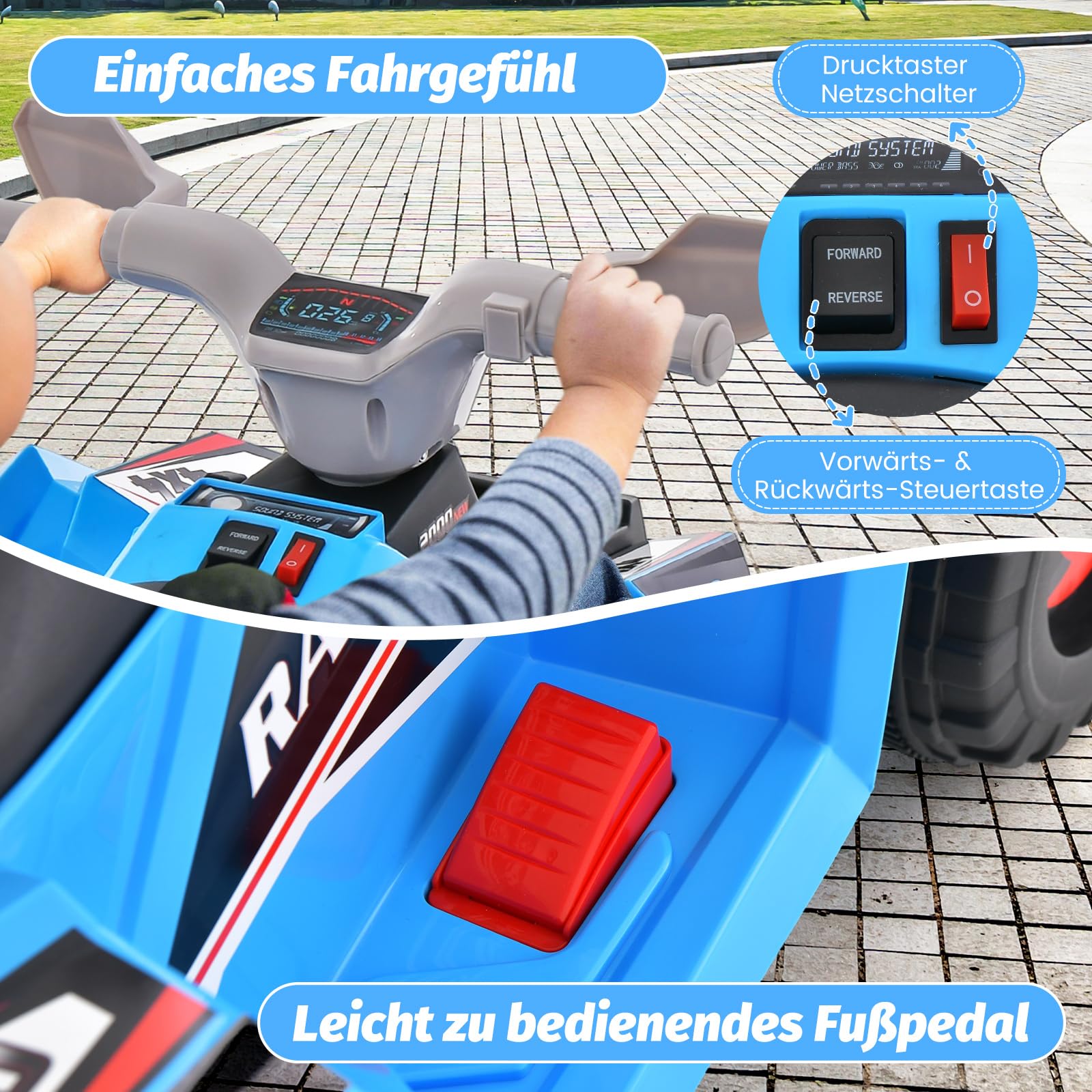COSTWAY 6 V quad elektryczny dla dzieci, z przełącznikiem do przodu/do tyłu, mini ATV elektryczny quad, samochód elektryczny dla dzieci od 3 lat (niebieski)