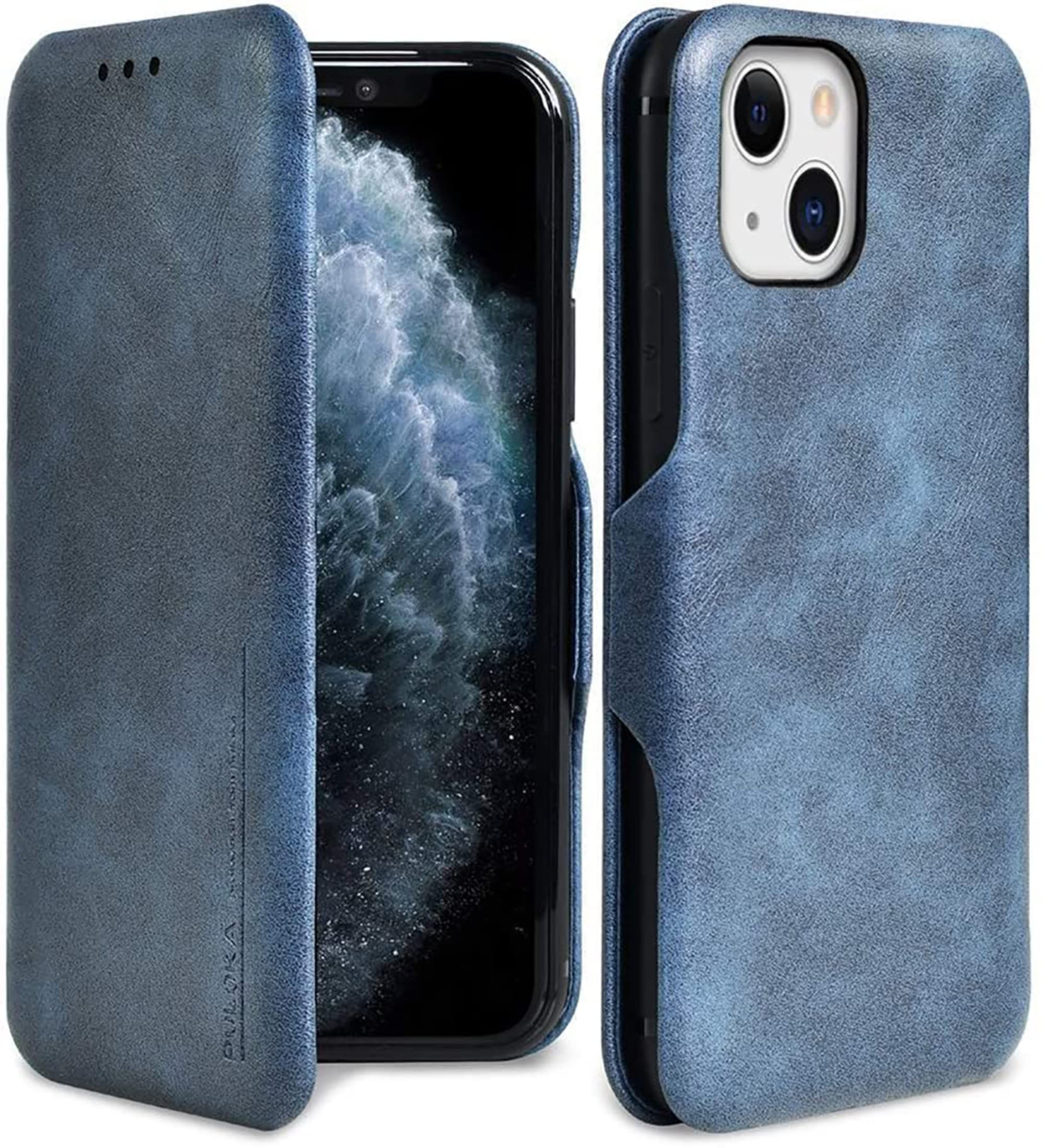 PULOKA for iPhone 14 - Sleek Flip Case - Premium Vegan Leather Phone Cover with Card Slot - Slim, Durable, Privacy Protection - Kickstand Function - Elegant Flip Wallet Cases for Apple - Blue (B0BN8RM36H) Amazon Price History, Amazon Price Tracker