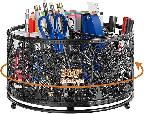 EKNITEY Portalápices para escritorio, lindo organizador de bolígrafos giratorio, organizador de escritorio, artículos de papelería para oficina,