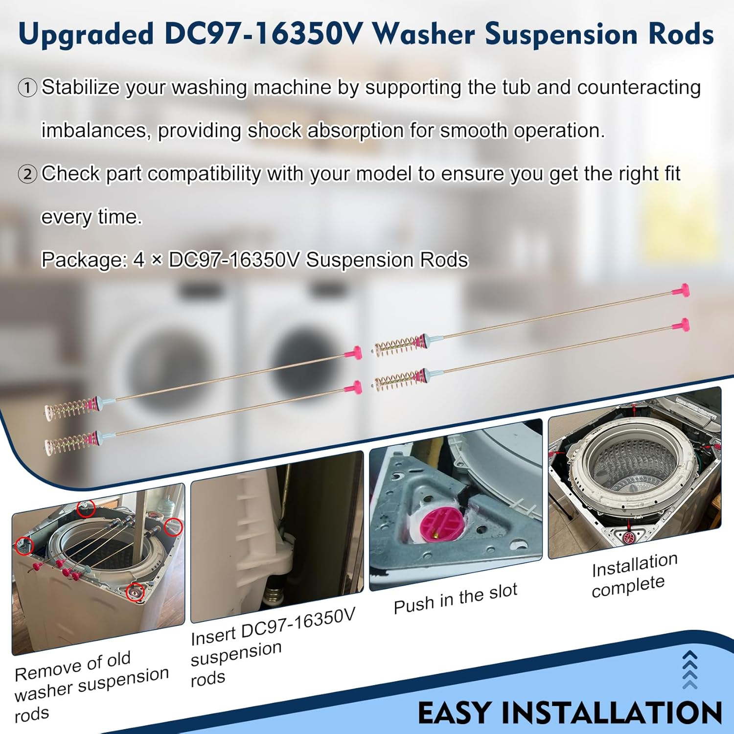 WA54R7600AW/US WA54R7600AV/US WA54R7200AW/US WA54R7600AC/US Sam-sung Washer Suspension Rods,27.5'' DC97-16350V Washer Suspension Rods OEM Damper Assembly Sam-sung Washer Replacement Parts