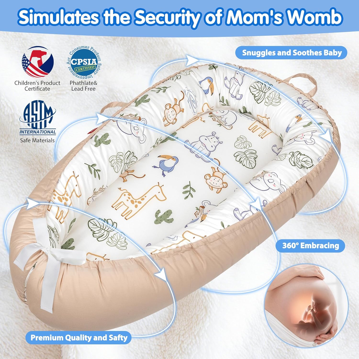 BUTOA Baby Lounger - Breathable & Soft Baby Nest, Portable and Lightweight Tummy Time Lounger for Home and Travel, Ideal Newborn Babies Essentials Baby Shower Gifts