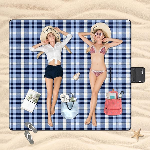 Vinsani Foldable Picnic Blanket 220 x 200 cm - Anti-Slip, Durable Waterproof & Sand Proof Outdoor Rug Mat for Camping, Beach, Hiking, Park & Garden, Easy to Carry, Machine Washable | Checkered - 2