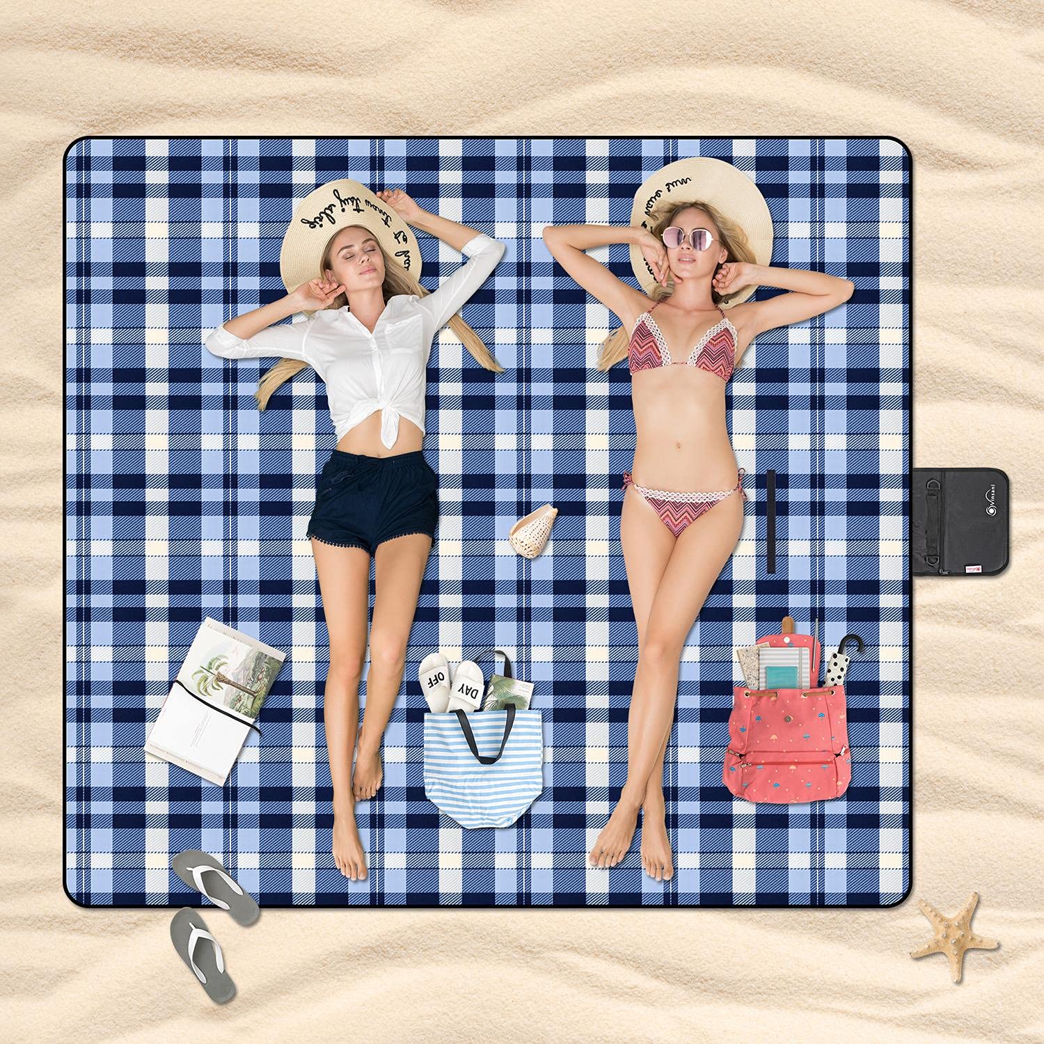 Vinsani Foldable Picnic Blanket 220 x 200 cm - Anti-Slip, Durable Waterproof & Sand Proof Outdoor Rug Mat for Camping, Beach, Hiking, Park & Garden, Easy to Carry, Machine Washable | Checkered - 2