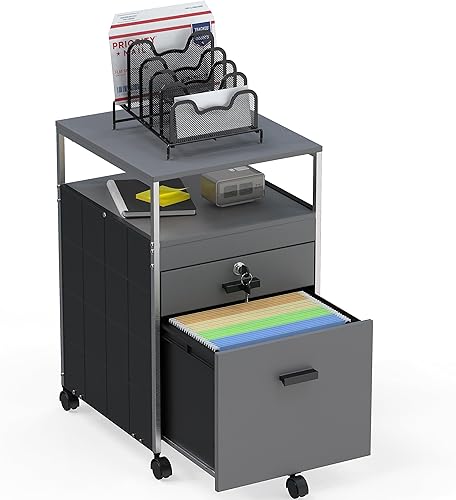 Miniatura 6 de SHW Archivador rodante con 2 cajones y estante abierto, gris