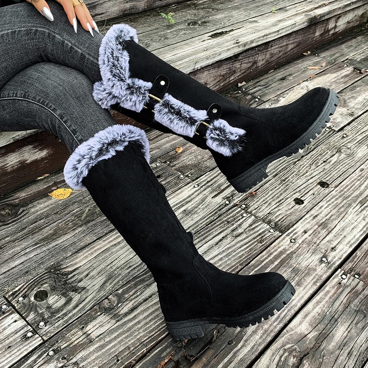 Women's Solid Color Snow Boots, Fashionable Slip-on Plush Lined Winter Boots, Comfortable Mid-calf Boots - Image 5