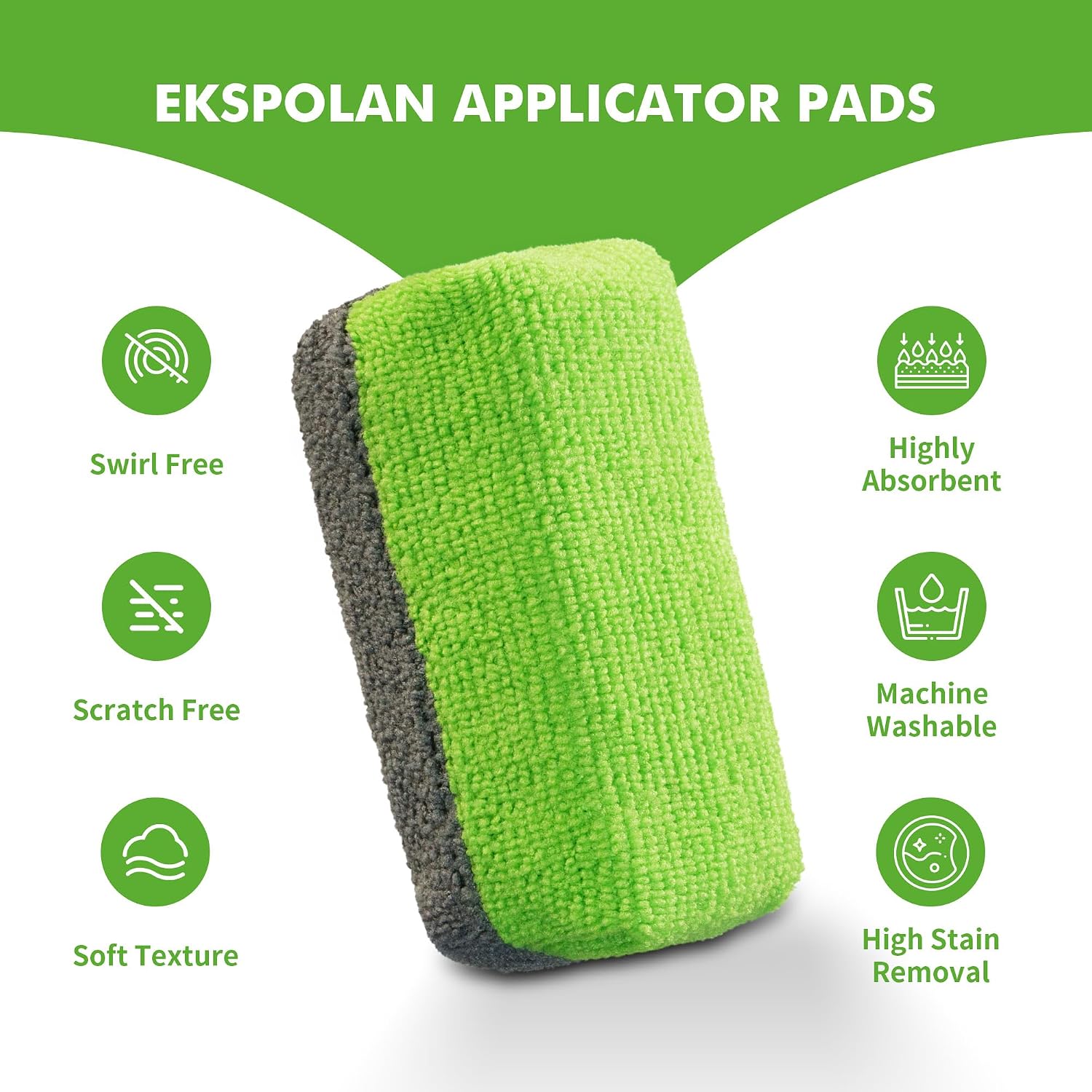 Premium Microfiber Applicator Pads (3 Pack), Ultra-Soft Ceramic Applicator Pads, Scratch-Free Car Wash Sponge, Perfect for Wax, Sealant, and Conditioner Application, Green/Gray
