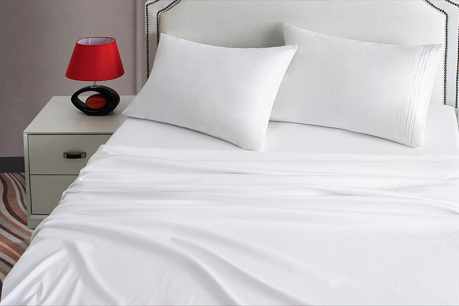 EMONIA 400TC Full Size Cooling Bed Sheets, White 4 Piece Set Long-Staple Combed Pure Natural 100% Cotton Sheets - Soft & Silky Sateen Weave Bedding Set 14" Deep Pocket