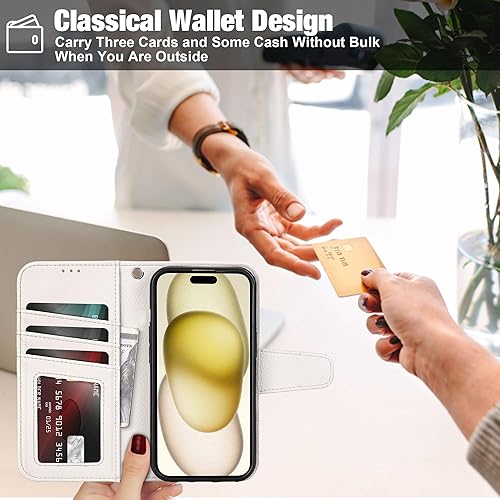 Miniatura 201 de Arae Compatible with iPhone 15 Case with Card Holder and Wrist Strap Wallet Flip Cover for iPhone 15 6.1 inch,Wine Red