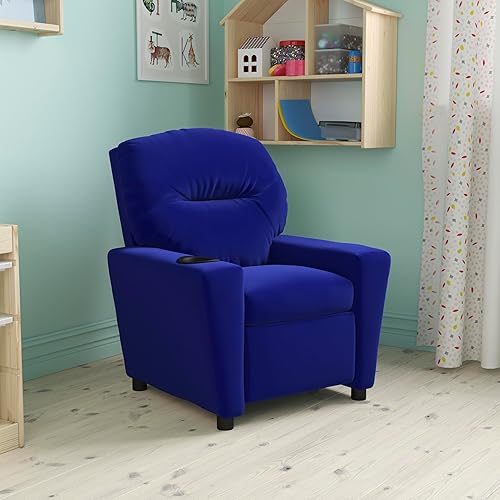 EMMA + OLIVER Reclinable infantil de microfibra azul con portavasos