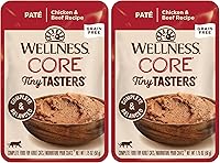 Vista 17 de Wellness CORE Tiny Tasters - Alimento húmedo para gatos adultos, natural, rico en proteínas, sin granos, receta de atún y salmón, 1.75 onzas