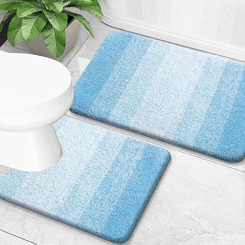Miniatura 293 de OLANLY Juego de 2 alfombras de baño de 2 piezas, alfombras de baño de microfibra suave y absorbente y alfombra de inodoro con contorno