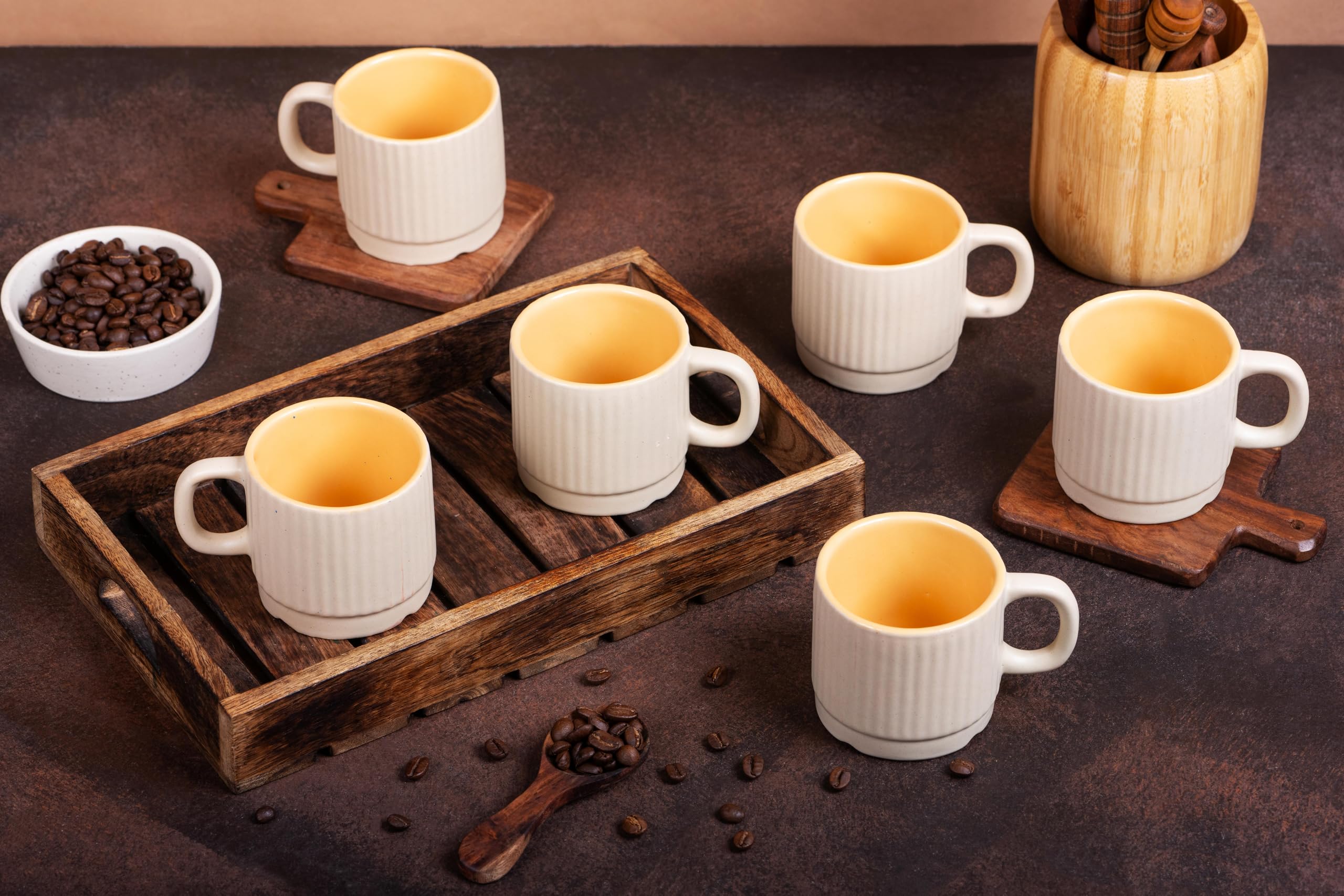 IZZYLYF 'BrewNest Classic Multicolor' Ceramic Cups Set of 6 (200 ml) | Microwave & Dishwasher Safe with Handle for Tea, Coffee & Chai | Ideal for Gifting, Home, Cafe & Office 4
