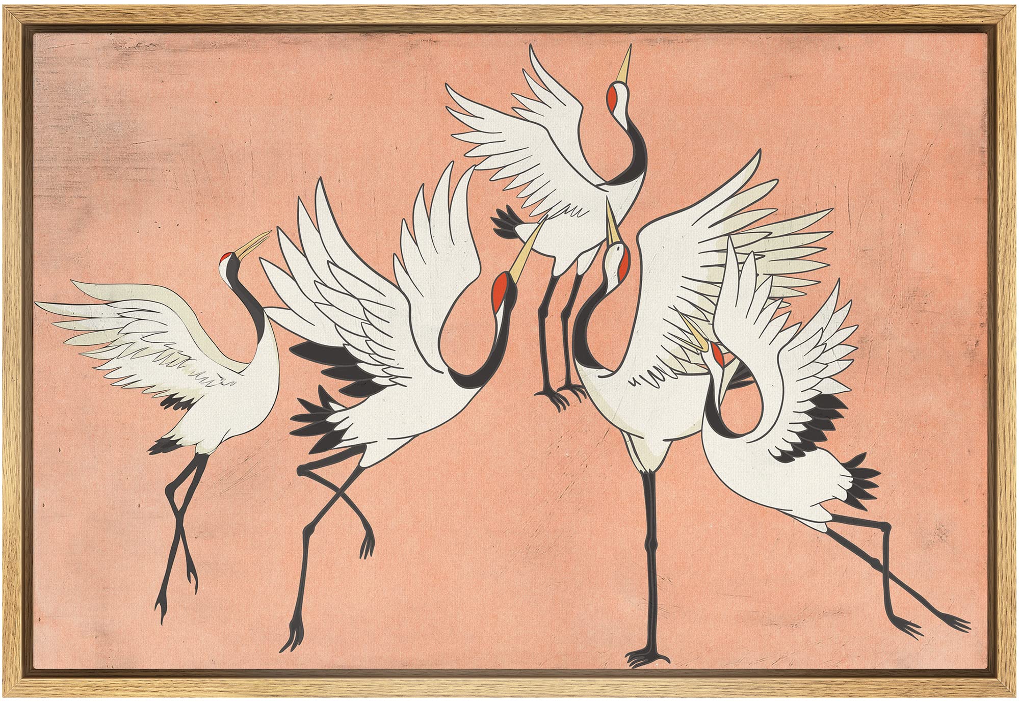 SIGNWIN Framed Canvas Print Wall Art Preppy Room Decor Pastel Bright Orange Sky Crane Birds Animals Nature Decorative Multicolor Colorful Rustic for Living Room, Bedroom, Office - 24"x36" Natural