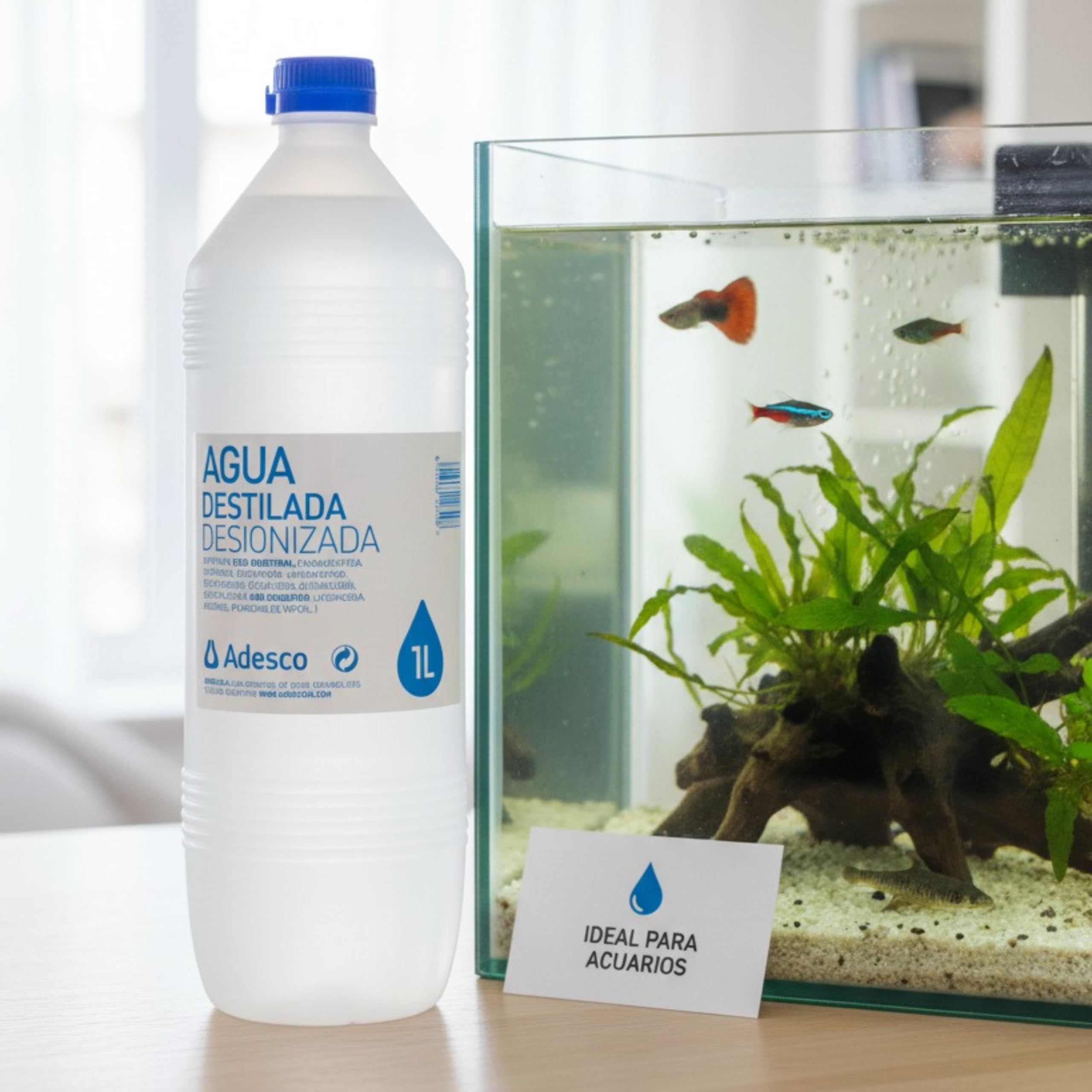 Adesco, Agua destilada 20L., agua desionizada, agua para plancha, maquinas, uso hospitalario, tatoo. (20 L)