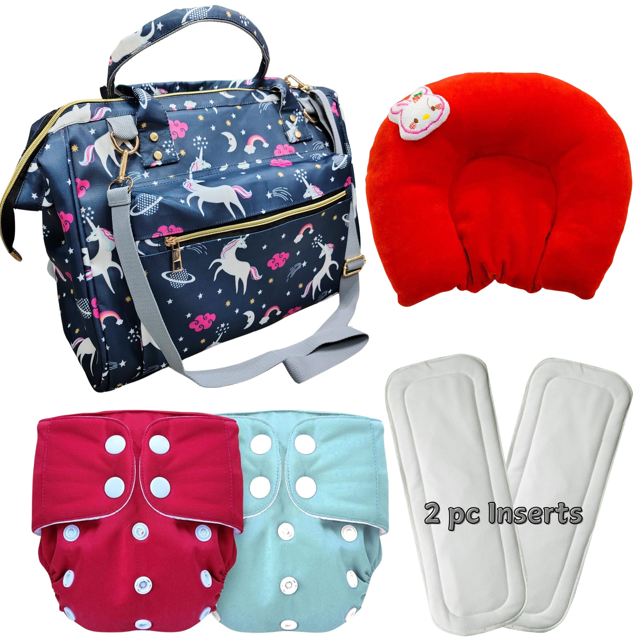 Tip 'n' Top Diaper Bag, Pillow, Diapers & Inserts - Perfect for Baby Shower Gift Baby Diaper Backpack Handbag Combo (Navy)-image-14