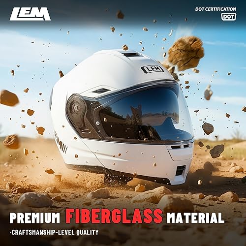 Miniatura 4 de Casco modular para motocicleta LEM de fibra de vidrio, casco integral para motocicleta con visera abatible para viajes, certificado DOT, visera