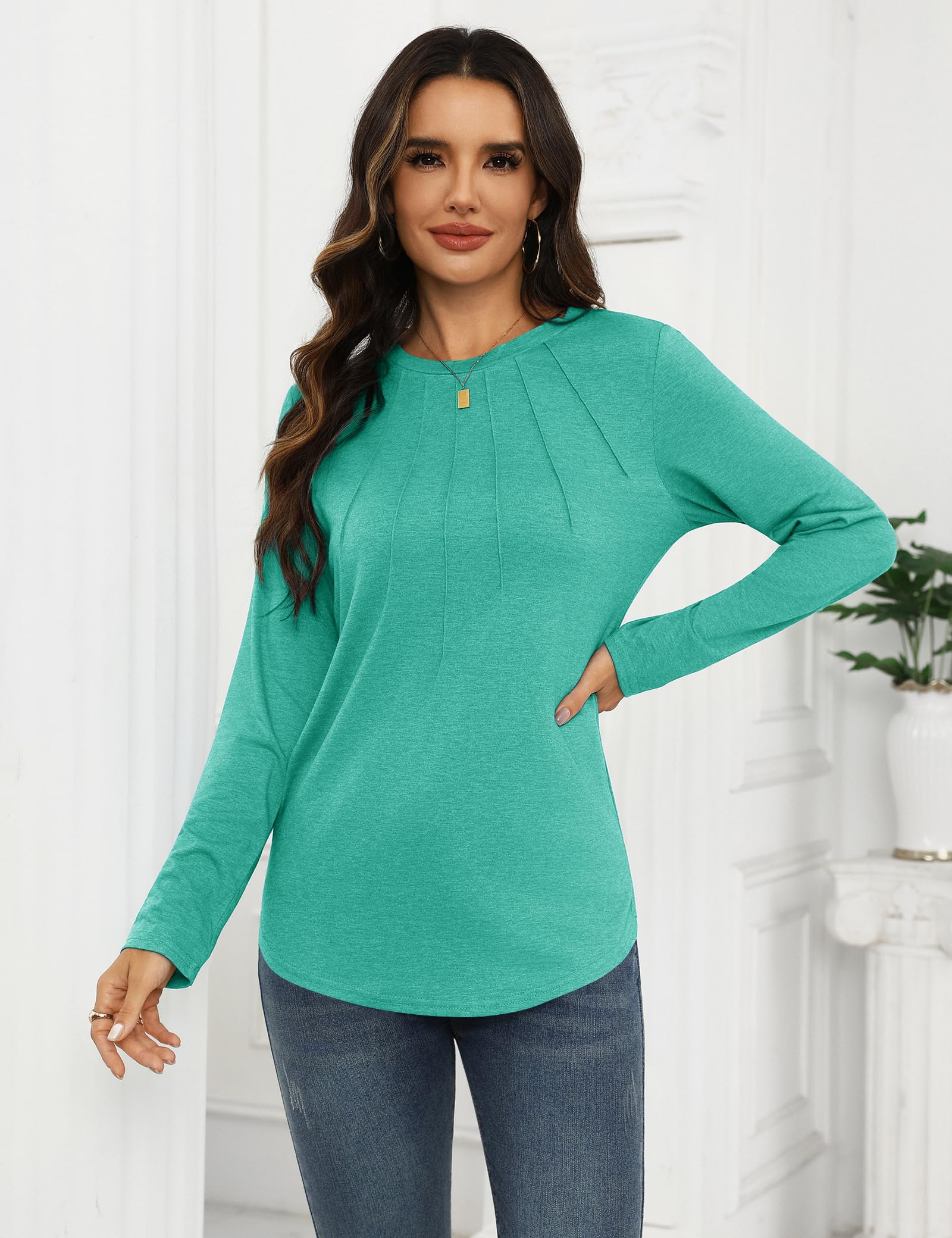 Gyabnw Maglietta Donna Maniche Lunghe Elegante T-Shirt Girocollo Donna Magliette Cotone Donna Moda Camicia Top Casual Tee