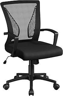 Yaheetech Sedia da Ufficio Scrivania Ergonomica Lombare in Rete Traspirante Reclinabile Altezza Regolabile Girevole con Braccioli e Ruote Portata 136 kg Nera