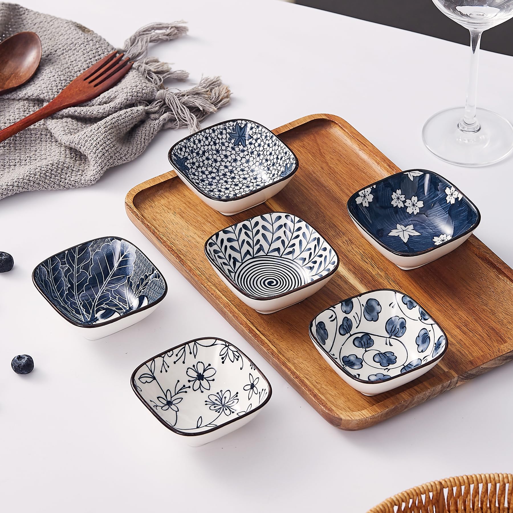 Set 6 Ciotole Quadrate Ceramica 85g - Blu E Bianco Per Salse, Ketchup E Condimenti - Foto 5