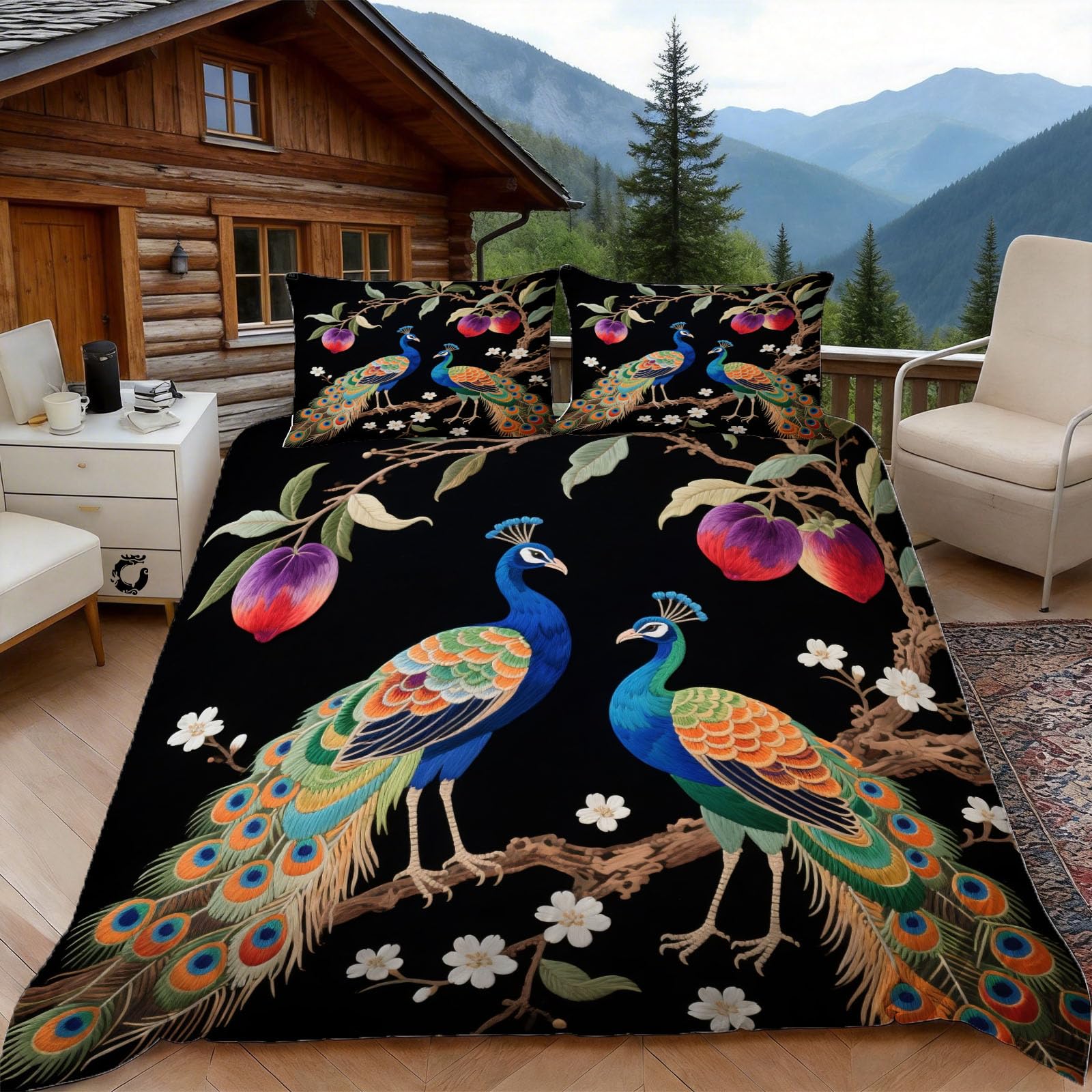 Housse de couette 140x200 paon zippée pour changer facilement votre linge de lit