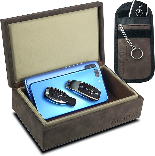 Ananta Faraday Box for Car Keys  Car Key Signal Blocker Box & Pouch Anti-Theft Security, Best for RFID Key Box & Signal Blocking of Keyless Entry  Large, Brown