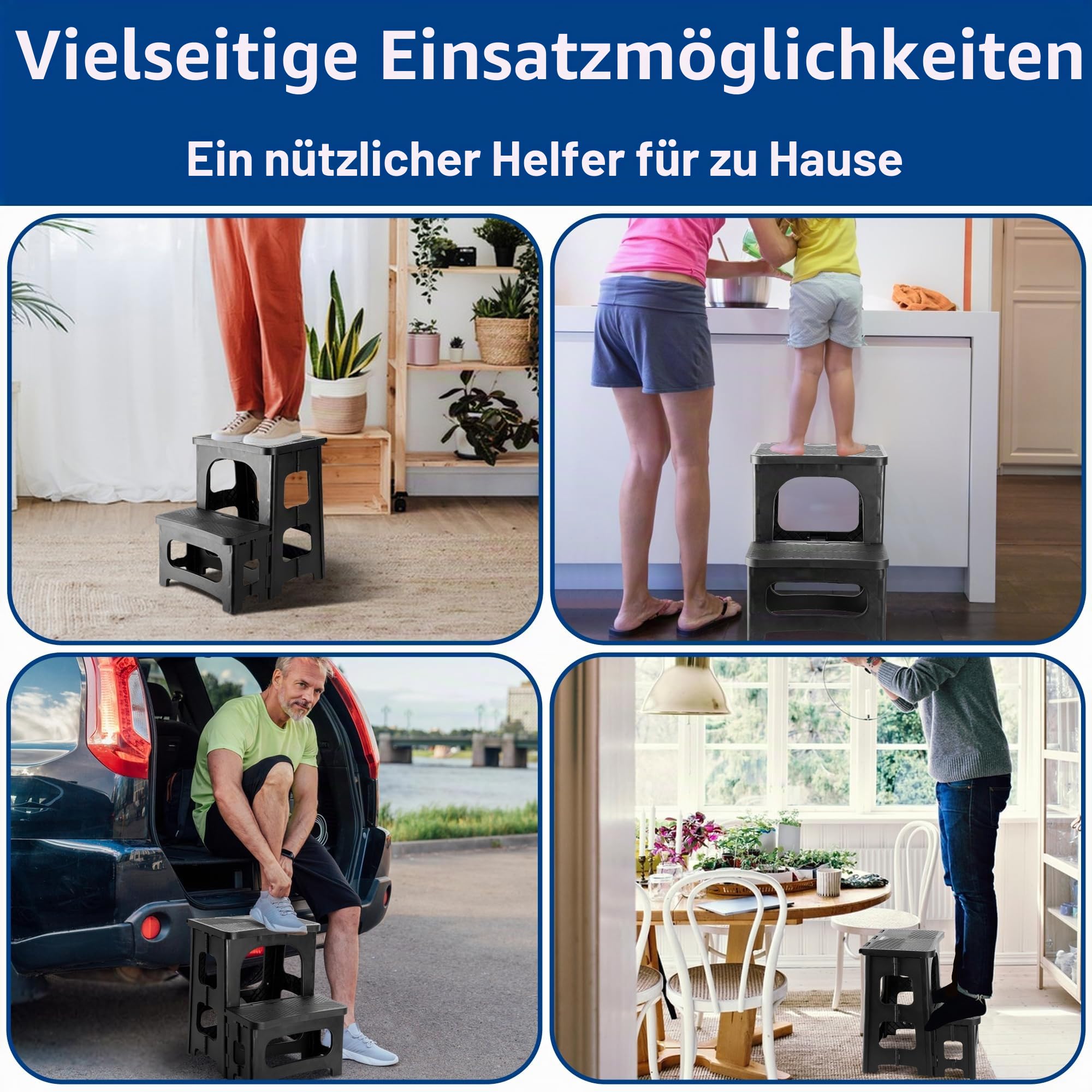 DECOHS Faltbare Spa-Whirlpool-Stufen, Rutschfester 2-stufiger Hocker, Poolleiter, universelle Spa-Stufen, Whirlpool-Treppe für Außen- und Innenbereich, Terrasse, Treppenzubehör, Schwarz