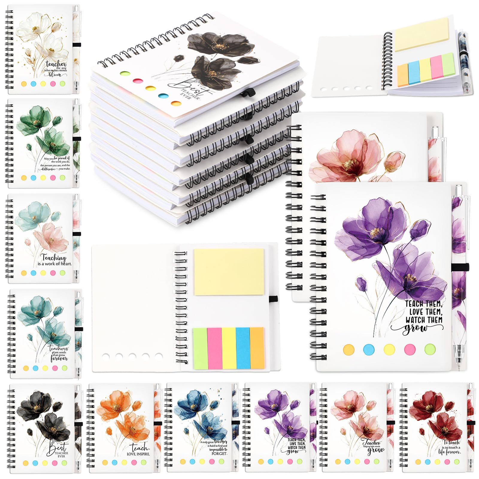 Glenmal Set di 50 quaderni a spirale per insegnanti e dipendenti, regalo di ringraziamento per insegnanti di studenti, con penne in bambù per forniture per ufficio