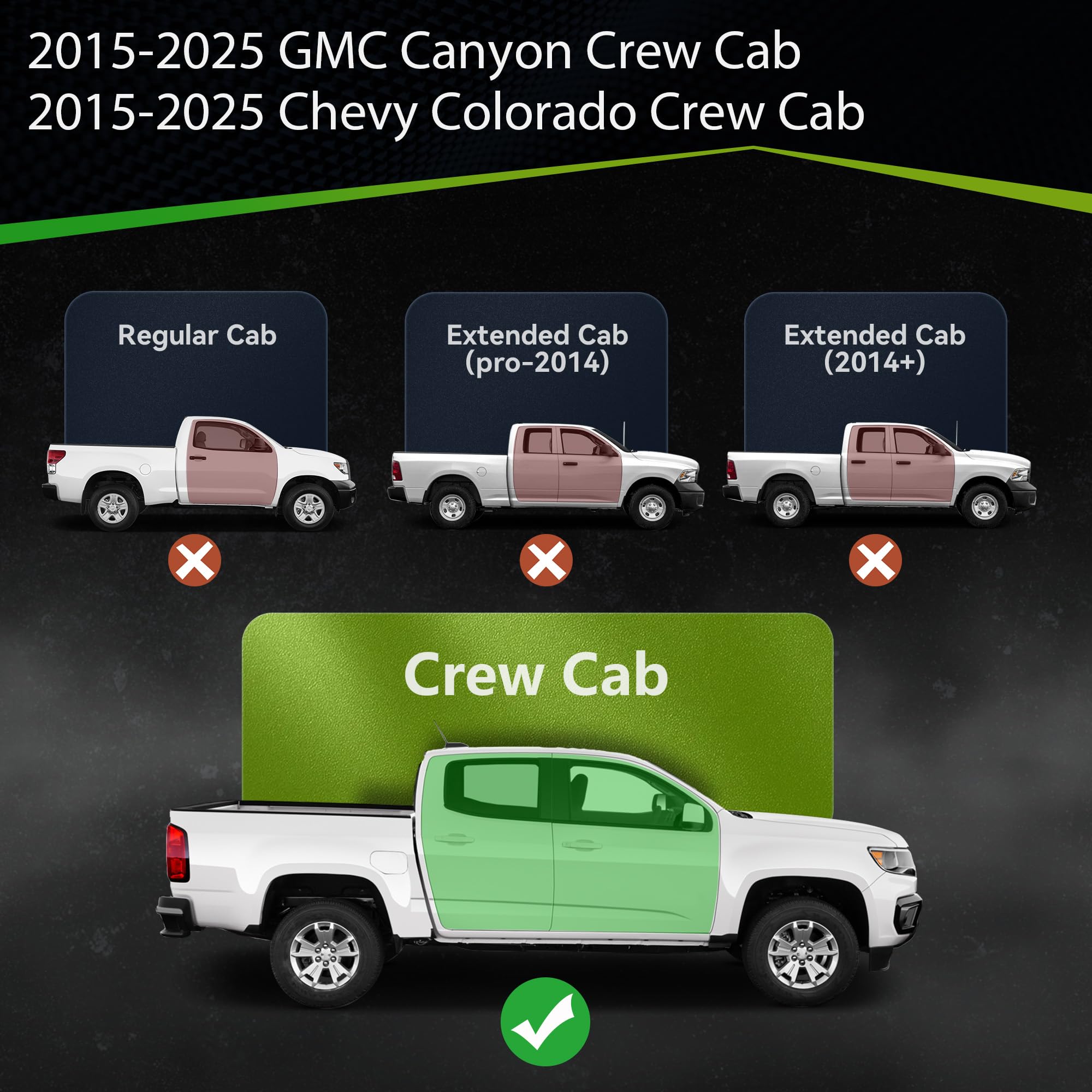 Running Boards Compatible with Chevy Colorado Crew Cab 2015-2025 & GMC Canyon Crew Cab, Two-Stair Side Steps Rail Drop Nerf Bars Carbon Steel