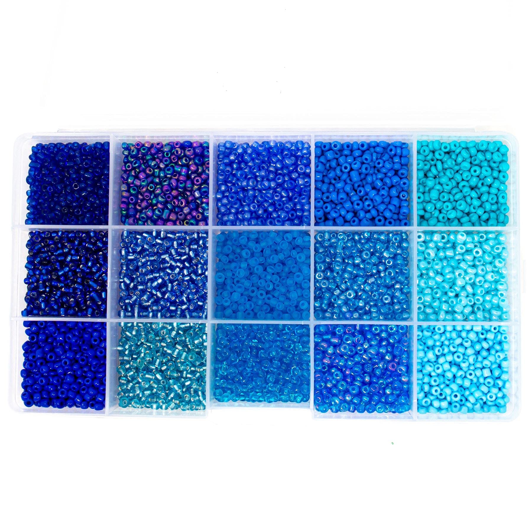 Big Little Colour Themed 3mm Glass Seed Bead Selection Pack. 15 Styles. Approx 350 Per Style. - Blues