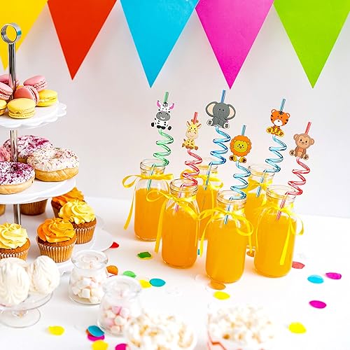 Miniatura 8 de Suministros de fiesta de selva, pajitas de plástico de animales de la selva, 24 popotes reutilizables de safari en la selva, tigre, cebra, jirafa,