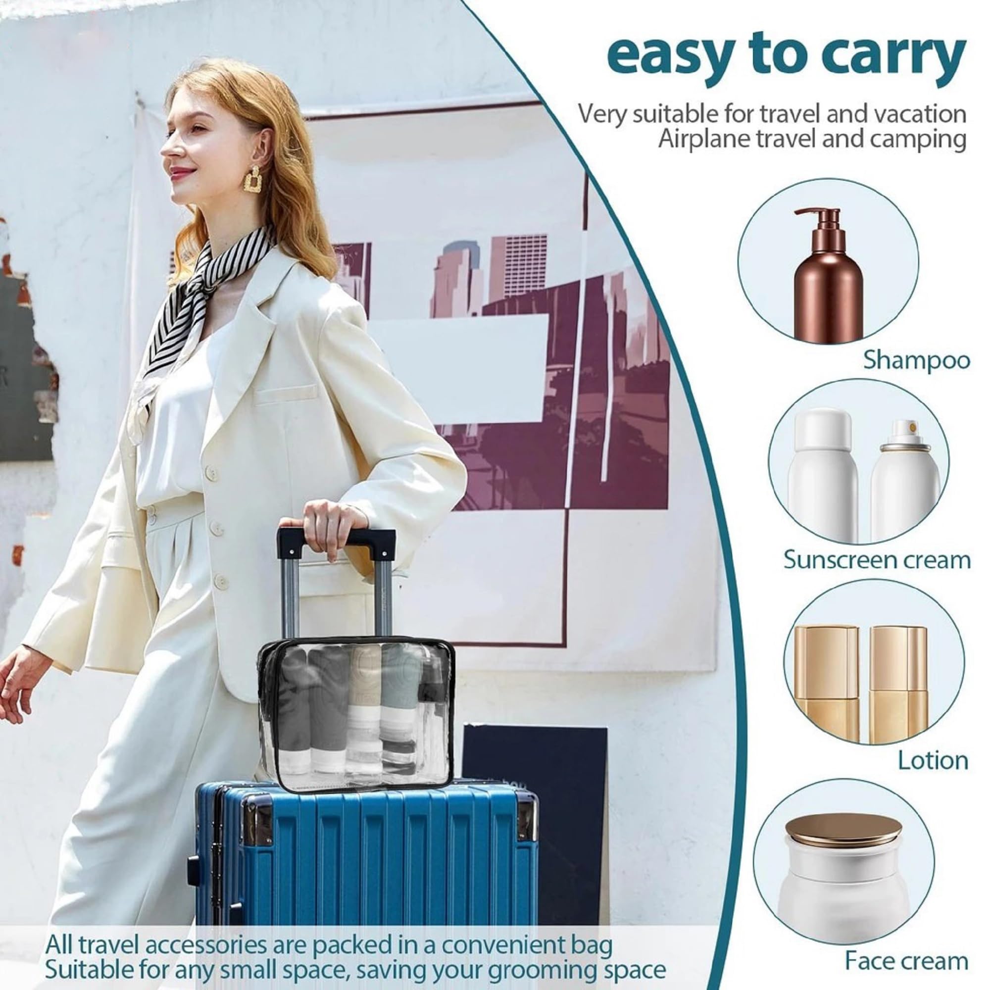 VIVUE 17 Pack Silicone Travel Bottles Set, Reusable Travel Lotion Bottles for Toiletries, BPA Free Leak Proof Squeezable Refillable Travel Containers For Shampoo, Lotion, Soap, Liquids Organizer - Image 9 thumbnail