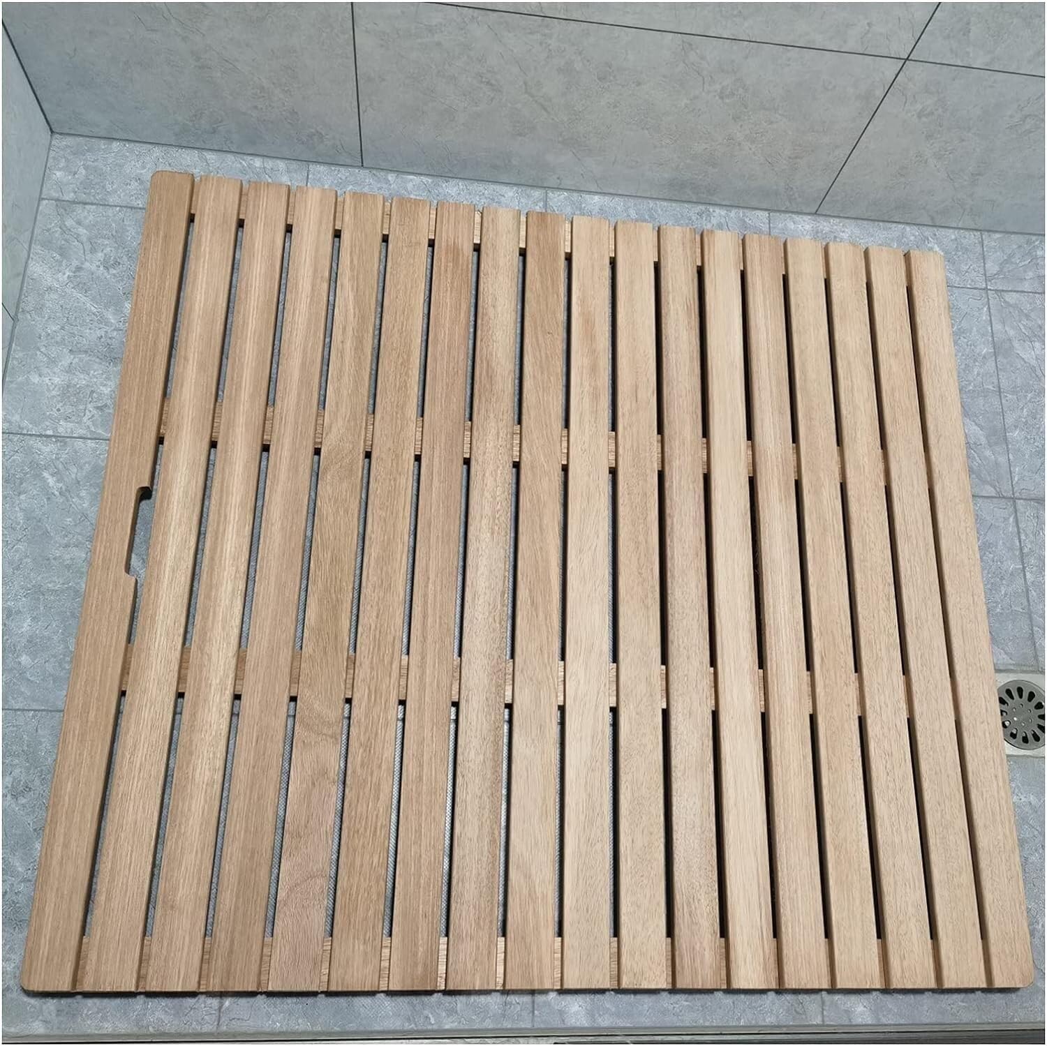 BHGFYXBS Wood Shower Bath Mat Tub Mat Non-Slip Sauna Drain Board Floor Pedal Custom Size,Wood Color-60x80cm