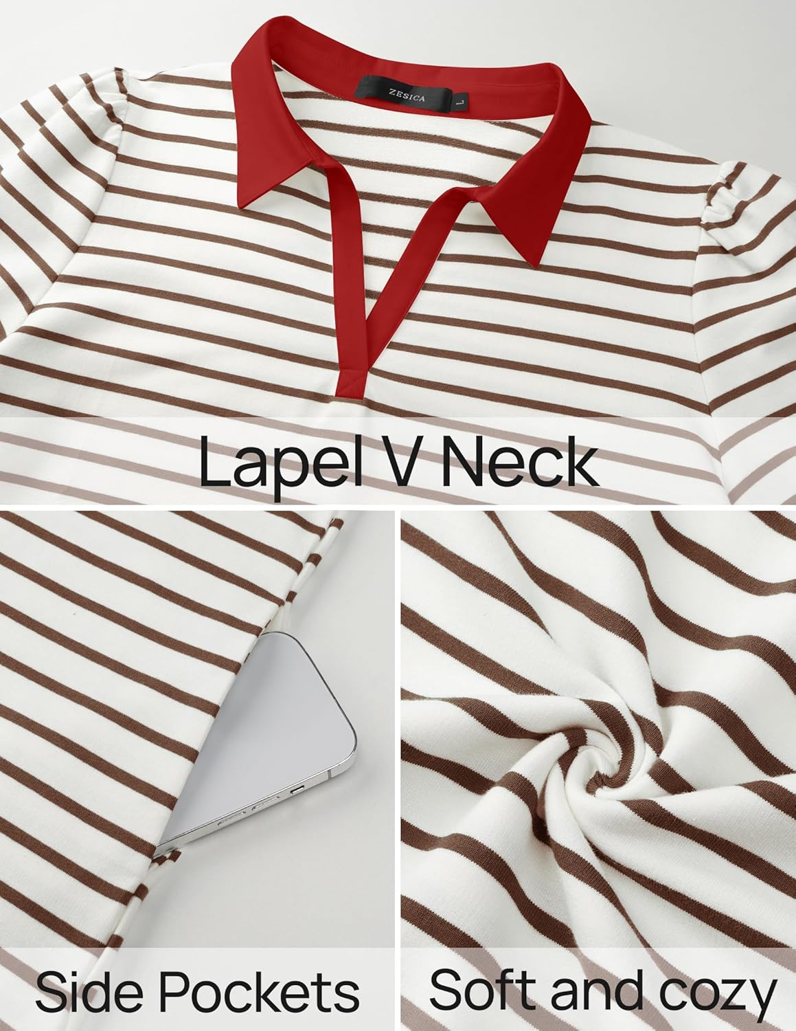 ZESICA Womens Summer Striped T Shirt Mini Dresses 2026 Casual Lapel V Neck Short Sleeve Flowy A Line Beach Vacation Dress - Image 6