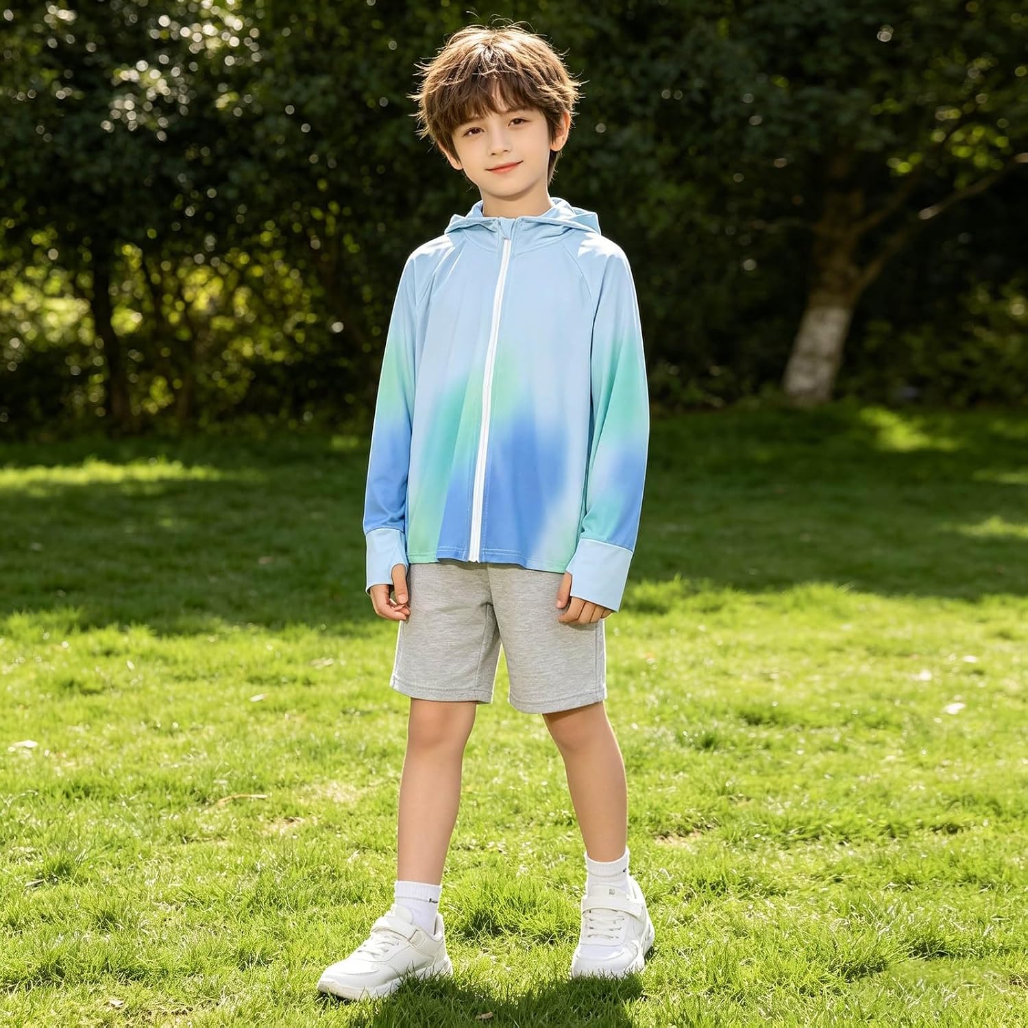 Boys Girls Long Sleeve Sun Shirt UPF 50+ Zip up Hoodie Cute Summer Athletic Tops Lightweight Running Shirts 4-14Years