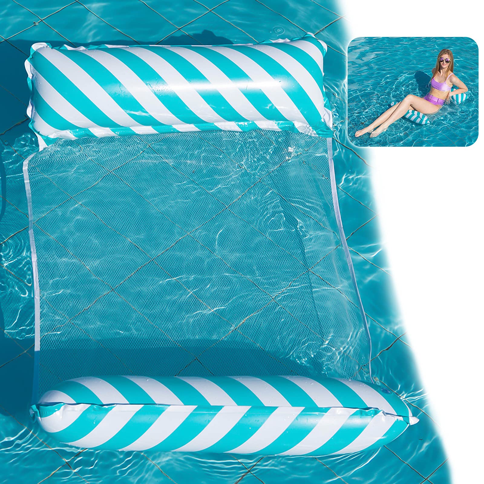 Yisscen Water Hammock, Inflatable Swimming Bed 4-in-1 Lounge Chair Pool, Inflatable Hammock