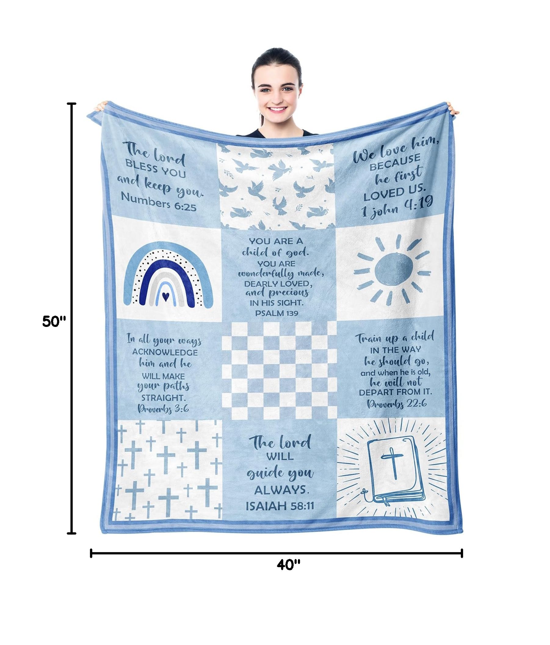 Baptism Gifts for Boys, Baptismal Gift Blanket 40"x50", Christian Present, Religious Bible Goddaughter/Godson Catholic Gift Ideas Throw Blankets, Baptism Favors Christening Gift for Boy