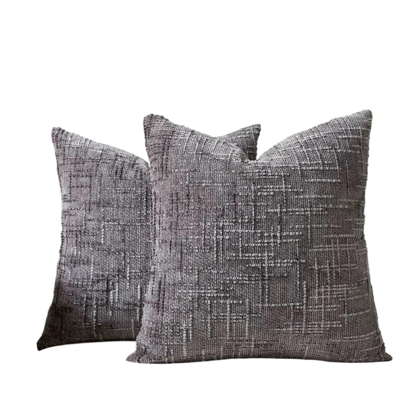 FGUJSUR Cushion Covers Set of 2 Decorative Linen Check Throw Pillow Covers Neutral Farmhouse Vintage Cushion Modern Boho(Dark Grey,500x500mm)