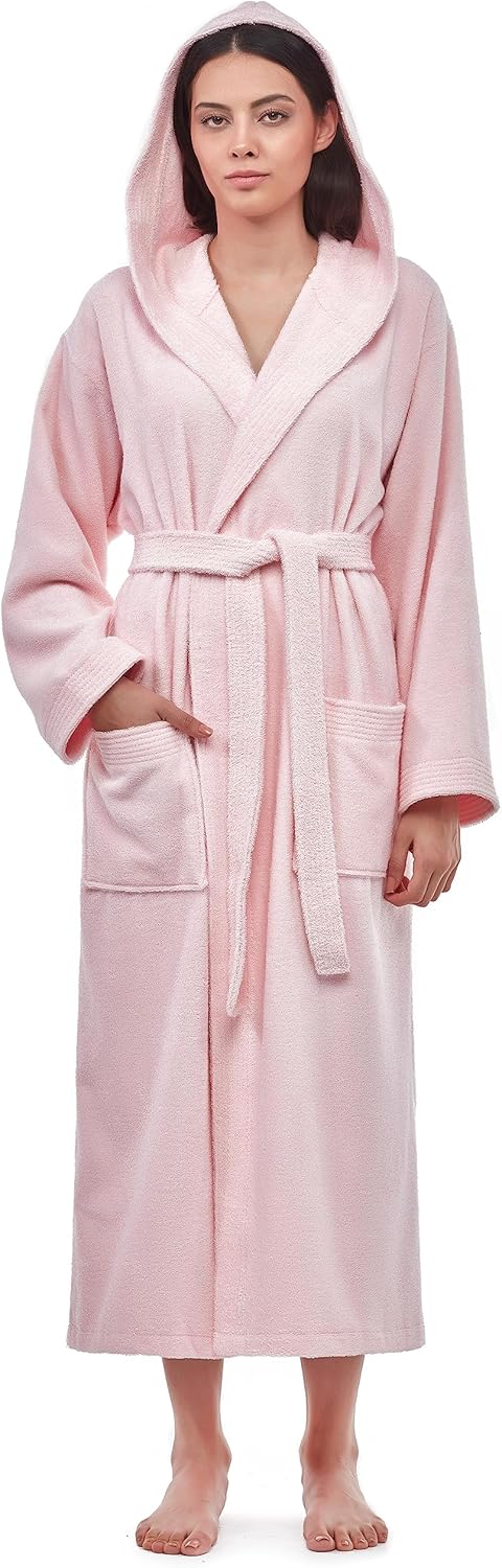 Arus Women's Pacific Hooded Turkish Cotton Bath Robe with Full Length Options